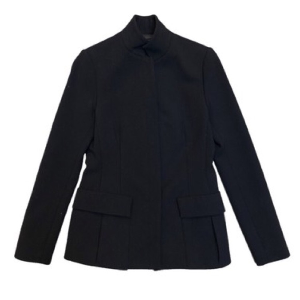 The Row Navy Blue Virgin Wool Standing Collar Minimalist Coat Jacket Size 10